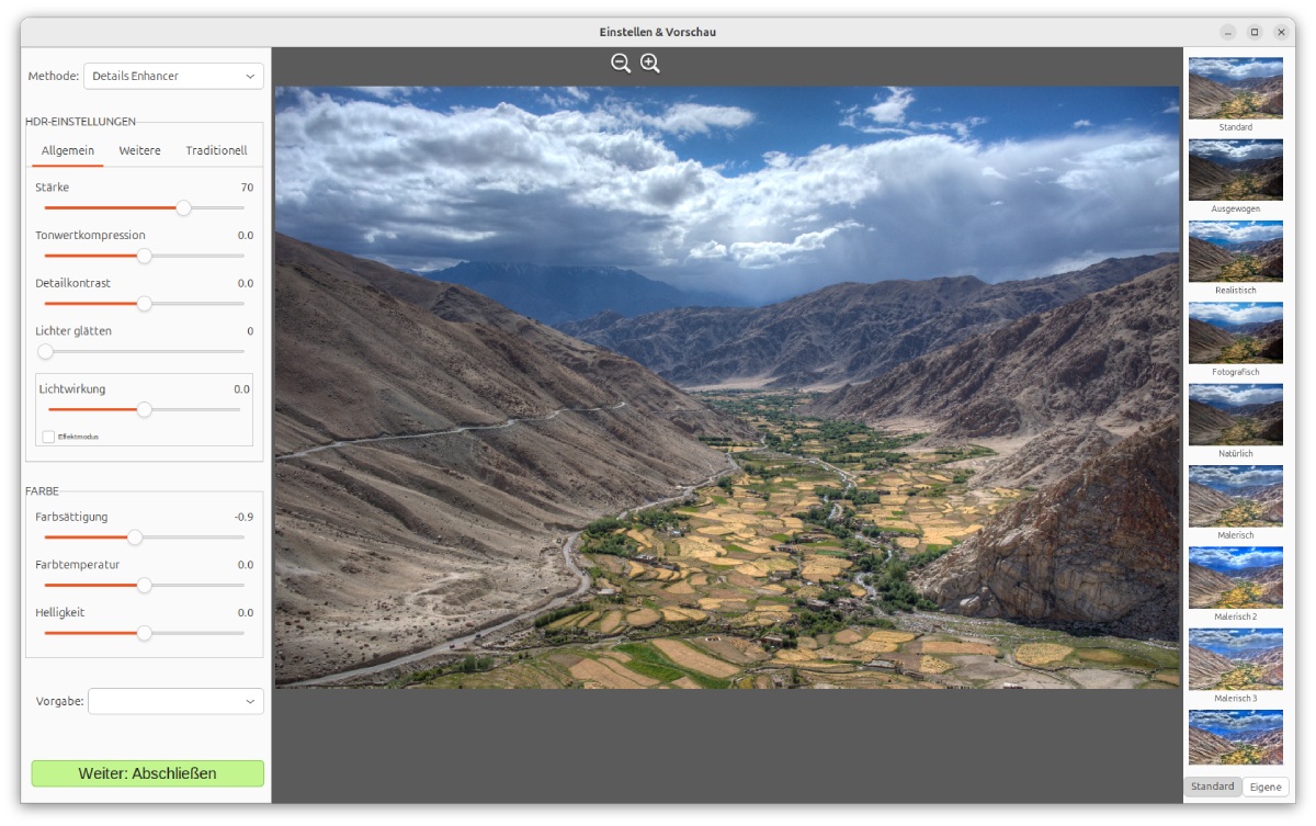 Screenshot Adjust and Preview Photomatix for Linux