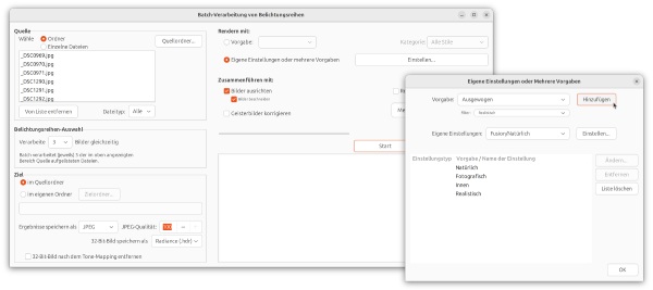 Screenshot Batch with multiple presets Photomatix for Linux