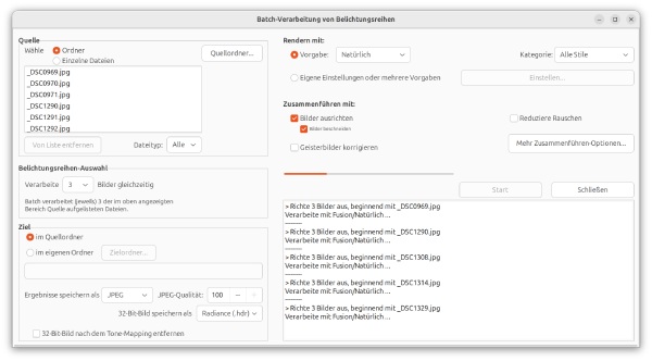 Screenshot Batch with single preset Photomatix for Linux