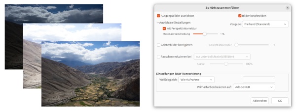 Screenshot Merge to HDR Options Photomatix for Linux